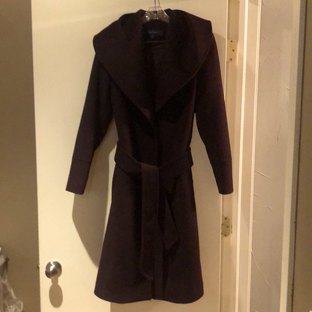 Bordeaux Cole Haan Wool Blend Belted Coat Size 8